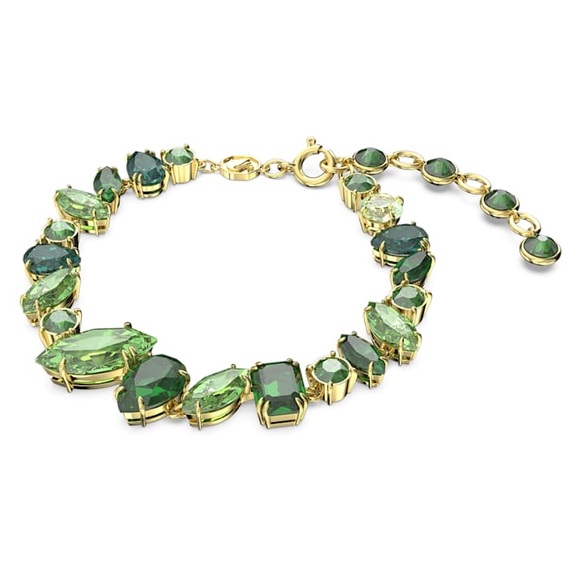 New in Box $249 Swarovski Gema Emerald Lime Green Crystals Gold Tone Bracelet